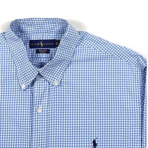 Ralph Lauren XXL Blue White Gingham Check Cotton Stretch Button Down Shirt Mens